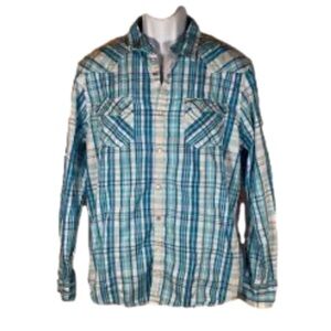 Men’s INC Blue & White Plaid Button Down Shirt Size XXL!